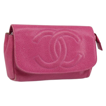 CHANEL Pouch Caviar Skin Pink Gold CC Auth ka1871