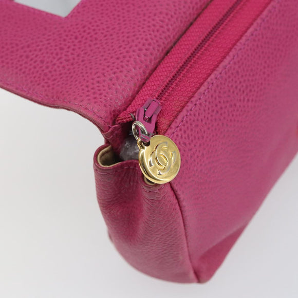 CHANEL Pouch Caviar Skin Pink Gold CC Auth ka1871