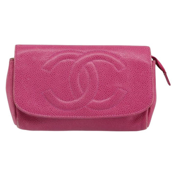 CHANEL Pouch Caviar Skin Pink Gold CC Auth ka1871 - 0