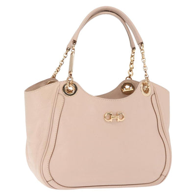 Salvatore Ferragamo Gancini Hand Bag Leather Pink Gold Auth ka1877V