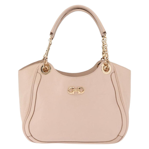 Salvatore Ferragamo Gancini Hand Bag Leather Pink Gold Auth ka1877V