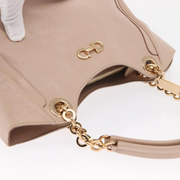 Salvatore Ferragamo Gancini Hand Bag Leather Pink Gold Auth ka1877V