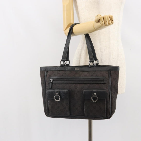 GUCCI GG Canvas Hand Bag Black Silver 268639 Auth ka1878