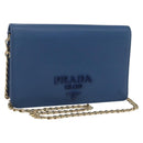 PRADA Chain Wallet Shoulder Bag Leather Blue Gold Auth ka1886V-1