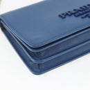PRADA Chain Wallet Shoulder Bag Leather Blue Gold Auth ka1886V-15