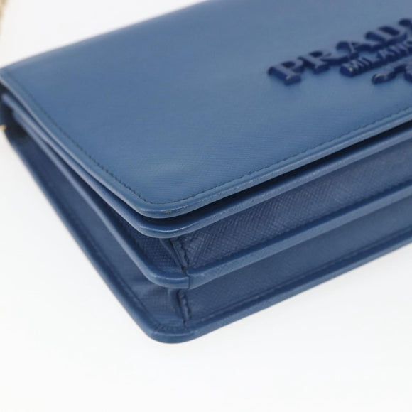 PRADA Chain Wallet Shoulder Bag Leather Blue Gold Auth ka1886V