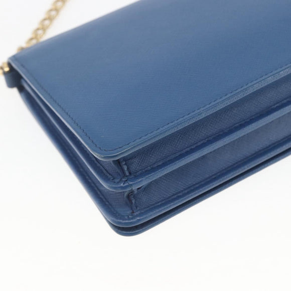 PRADA Chain Wallet Shoulder Bag Leather Blue Gold Auth ka1886V
