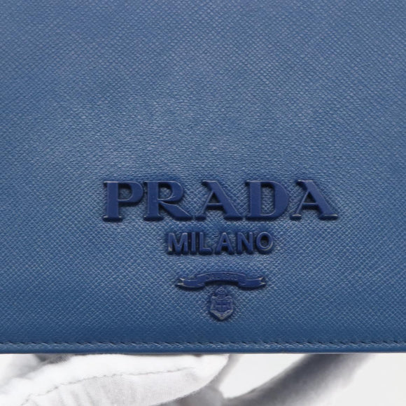 PRADA Chain Wallet Shoulder Bag Leather Blue Gold Auth ka1886V