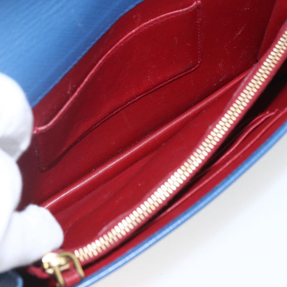 PRADA Chain Wallet Shoulder Bag Leather Blue Gold Auth ka1886V