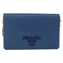PRADA Chain Wallet Shoulder Bag Leather Blue Gold Auth ka1886V-13