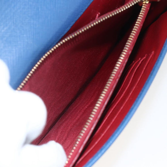 PRADA Chain Wallet Shoulder Bag Leather Blue Gold Auth ka1886V