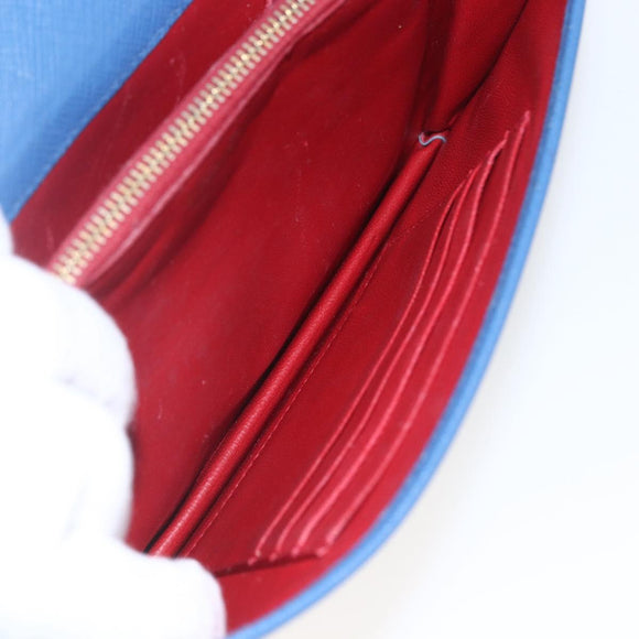 PRADA Chain Wallet Shoulder Bag Leather Blue Gold Auth ka1886V