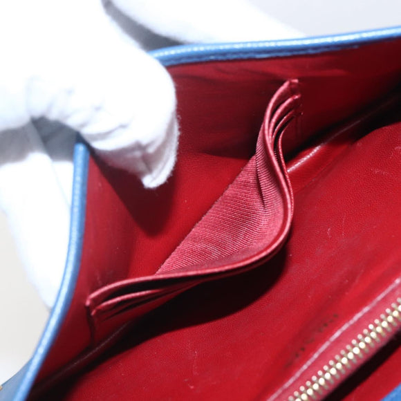 PRADA Chain Wallet Shoulder Bag Leather Blue Gold Auth ka1886V