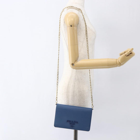 PRADA Chain Wallet Shoulder Bag Leather Blue Gold Auth ka1886V