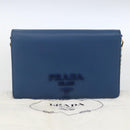 PRADA Chain Wallet Shoulder Bag Leather Blue Gold Auth ka1886V-12