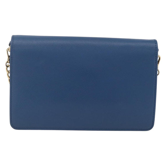 PRADA Chain Wallet Shoulder Bag Leather Blue Gold Auth ka1886V