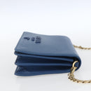 PRADA Chain Wallet Shoulder Bag Leather Blue Gold Auth ka1886V-4