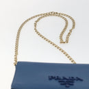 PRADA Chain Wallet Shoulder Bag Leather Blue Gold Auth ka1886V-14