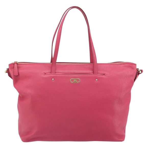 Salvatore Ferragamo Gancini Tote Bag Leather Pink Gold Auth ka1890V