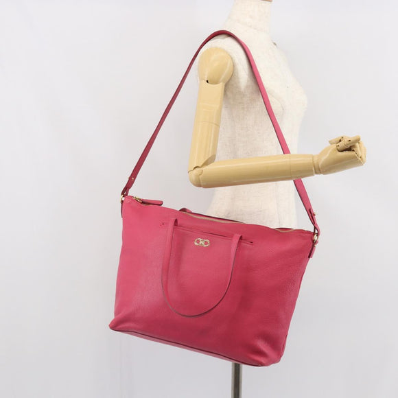 Salvatore Ferragamo Gancini Tragetasche Leder Rosa Gold Auth ka1890V