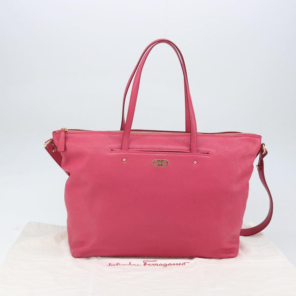 Salvatore Ferragamo Gancini Tote Bag Leather Pink Gold Auth ka1890V