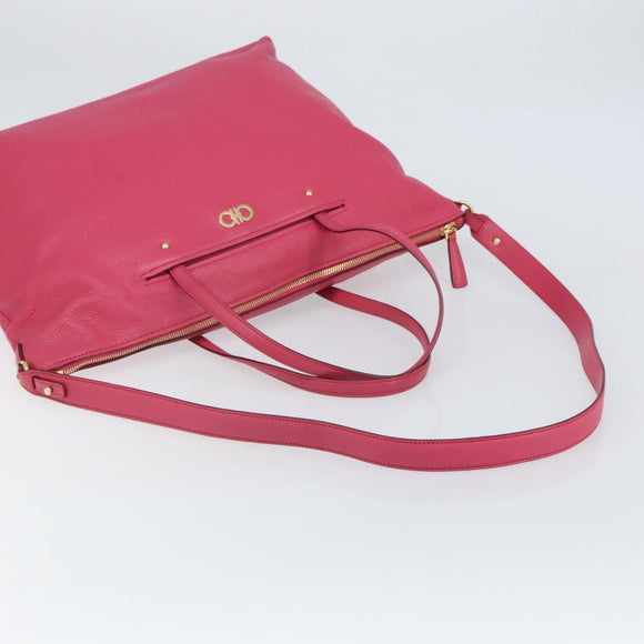 Salvatore Ferragamo Gancini Tragetasche Leder Rosa Gold Auth ka1890V