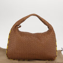 BOTTEGAVENETA INTRECCIATO Shoulder Bag Leather Beige Gold 115654 Auth ka1891SAV-12