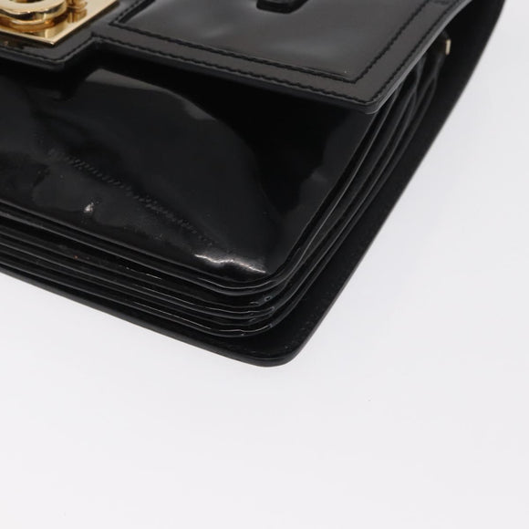 Salvatore Ferragamo Gancini Shoulder Bag Patent leather Gold Black Auth ka1897