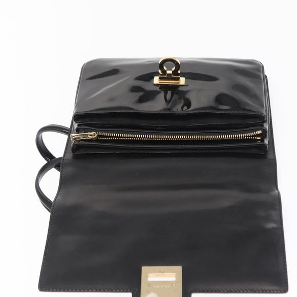 Salvatore Ferragamo Gancini Shoulder Bag Patent leather Gold Black Auth ka1897