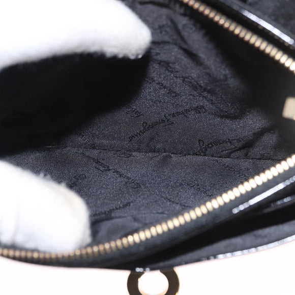Salvatore Ferragamo Gancini Shoulder Bag Patent leather Gold Black Auth ka1897