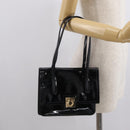 Salvatore Ferragamo Gancini Shoulder Bag Patent leather Gold Black Auth ka1897-23