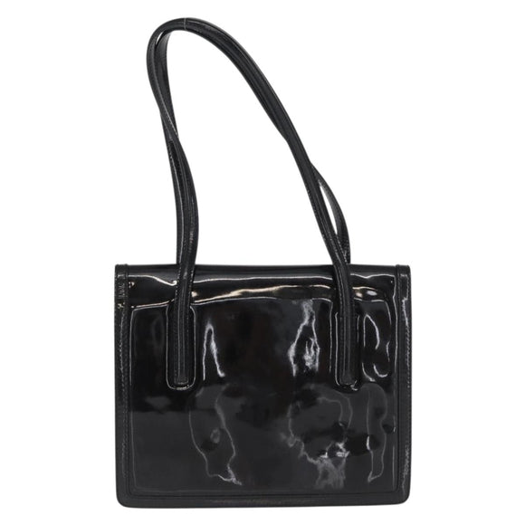 Salvatore Ferragamo Gancini Shoulder Bag Patent leather Gold Black Auth ka1897