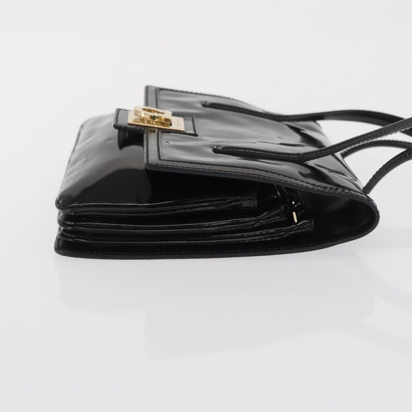 Salvatore Ferragamo Gancini Shoulder Bag Patent leather Gold Black Auth ka1897