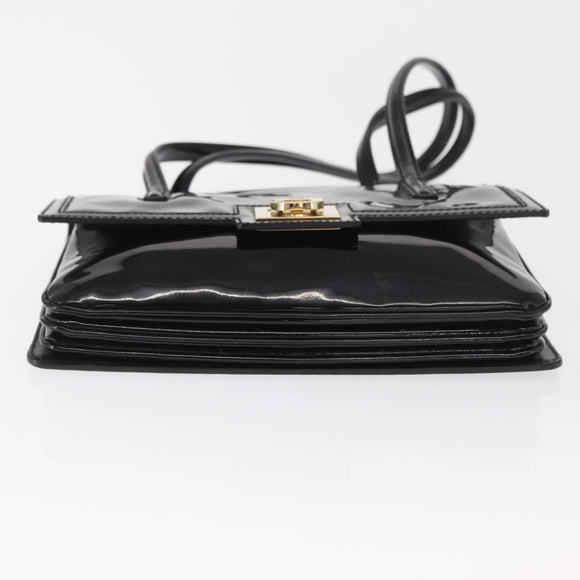Salvatore Ferragamo Gancini Shoulder Bag Patent leather Gold Black Auth ka1897