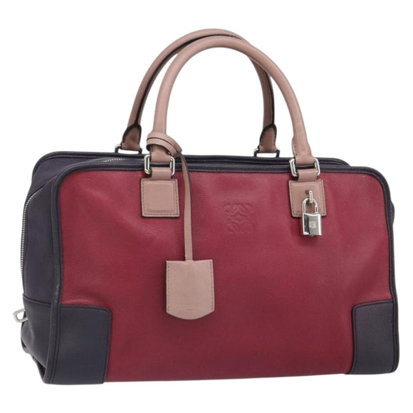 LOEWE anagram Amazona 28 Hand Bag Leather Silver Pink Auth ka1898V