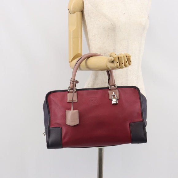 LOEWE anagram Amazona 28 Hand Bag Leather Silver Pink Auth ka1898V