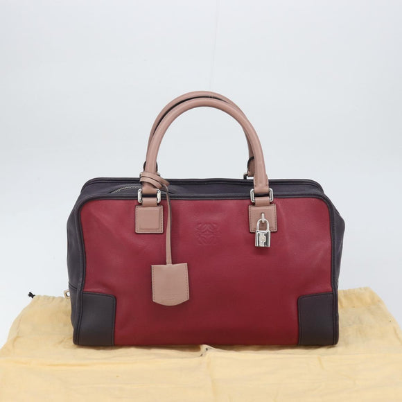 LOEWE anagram Amazona 28 Hand Bag Leather Silver Pink Auth ka1898V