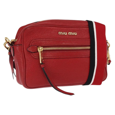Miu Miu Shoulder Bag Leather Red Gold Auth ka1899V