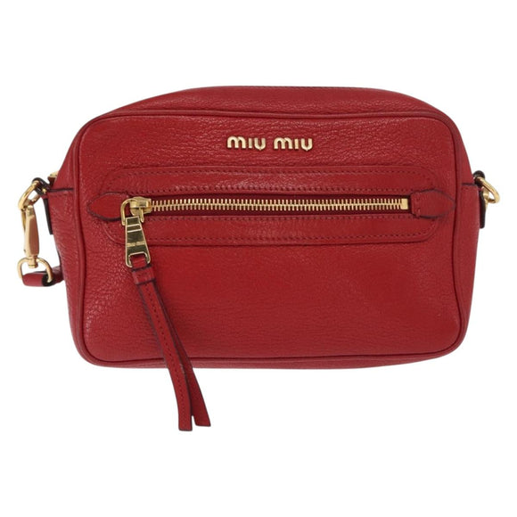 Miu Miu Shoulder Bag Leather Red Gold Auth ka1899V