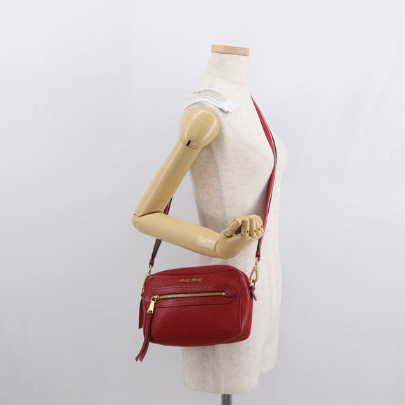 Miu Miu Shoulder Bag Leather Red Gold Auth ka1899V