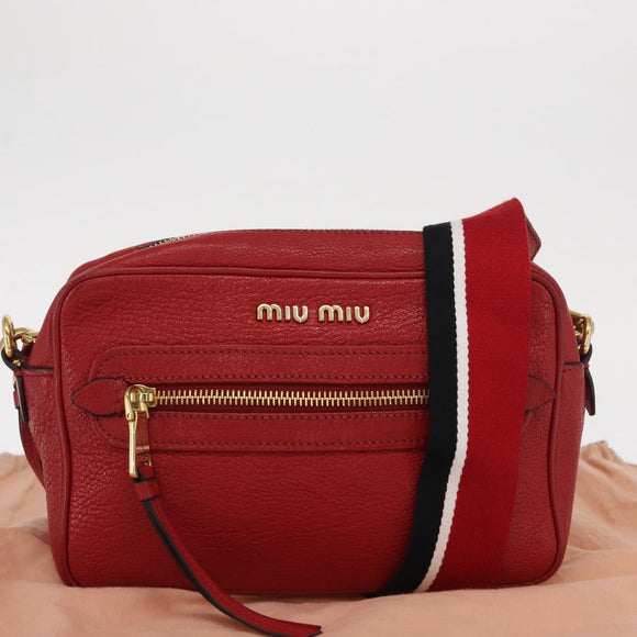 Miu Miu Shoulder Bag Leather Red Gold Auth ka1899V