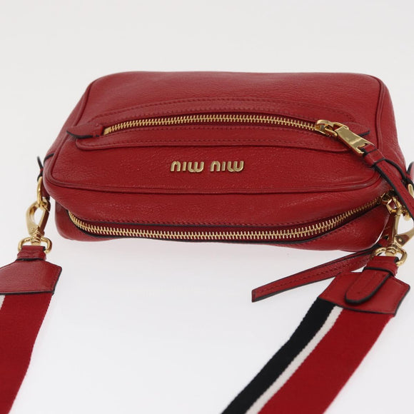 Miu Miu Shoulder Bag Leather Red Gold Auth ka1899V