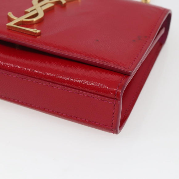 SAINT LAURENT Chain Shoulder Bag Leather Red Gold Auth ka1910V