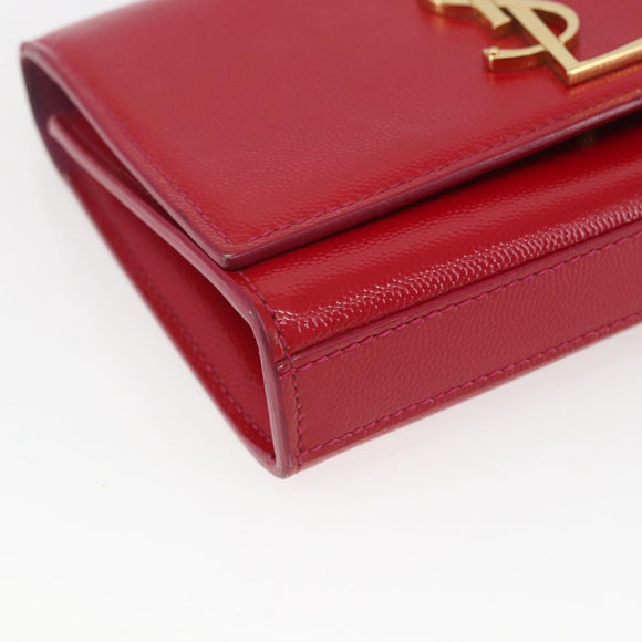 SAINT LAURENT Chain Shoulder Bag Leather Red Gold Auth ka1910V