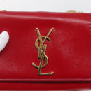 SAINT LAURENT Chain Shoulder Bag Leather Red Gold Auth ka1910V-15