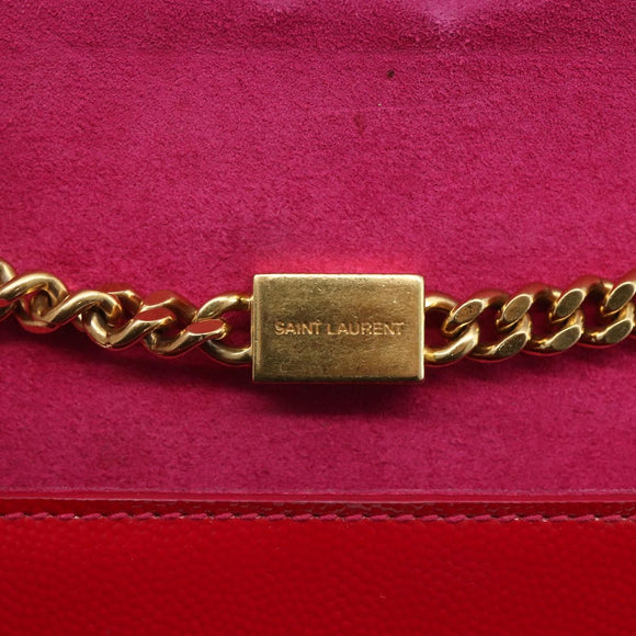 SAINT LAURENT Chain Shoulder Bag Leather Red Gold Auth ka1910V