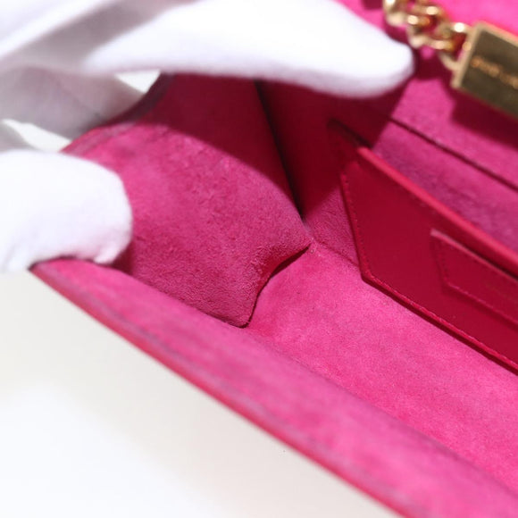 SAINT LAURENT Chain Shoulder Bag Leather Red Gold Auth ka1910V