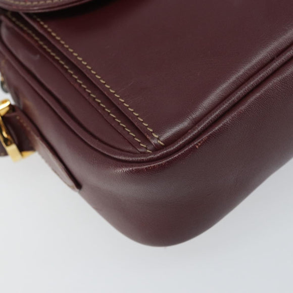 CARTIER Must Line Shoulder Bag Leather Bordeaux Gold Auth ka1912