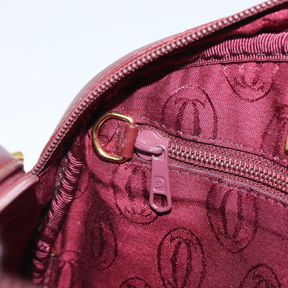CARTIER Must Line Shoulder Bag Leather Bordeaux Gold Auth ka1912