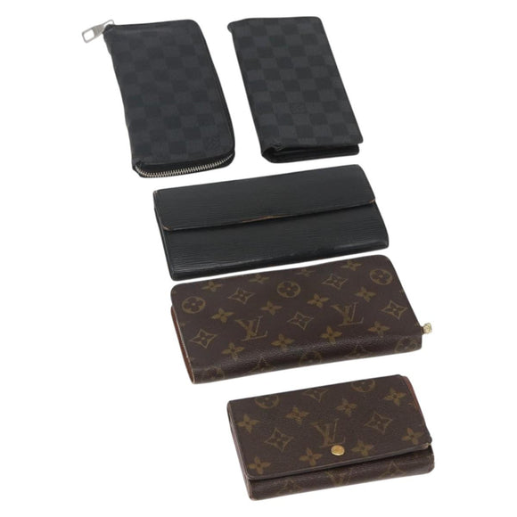 LOUIS VUITTON Epi Monogram Damier Graphite Wallet 5 Set Black LV Auth ka1922